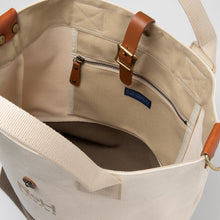 Load image into Gallery viewer, 琉球帆布⑭Two-tone round bottom tote bag/ Natural color & Deep green