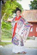 BLANC JUJU㉒Ryukyu dance costume, Uchikake, weeping cherry tree partten